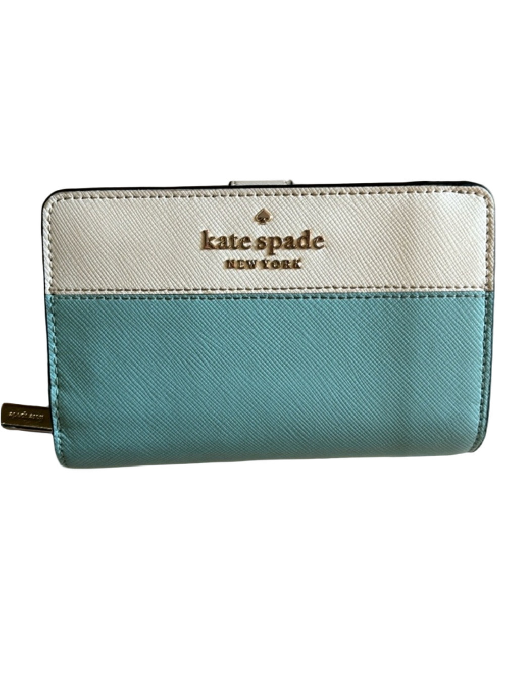 Kate Spade Cameron Street Adalyn Colorblock Bifold Wallet Aqua / Cream EUC